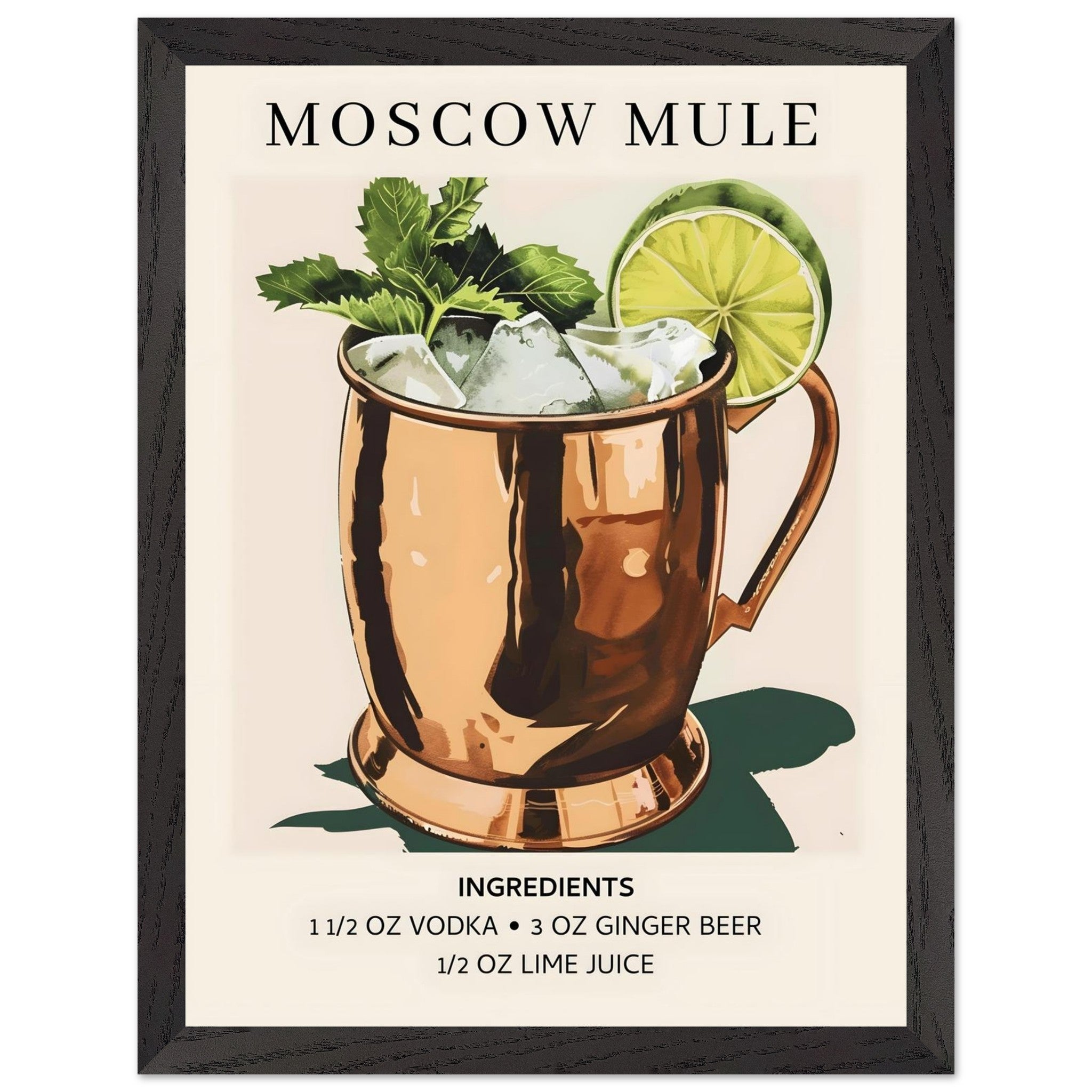Artfulprints Poster met Lijst Moscow Mule cocktail I - Ingrediënten -