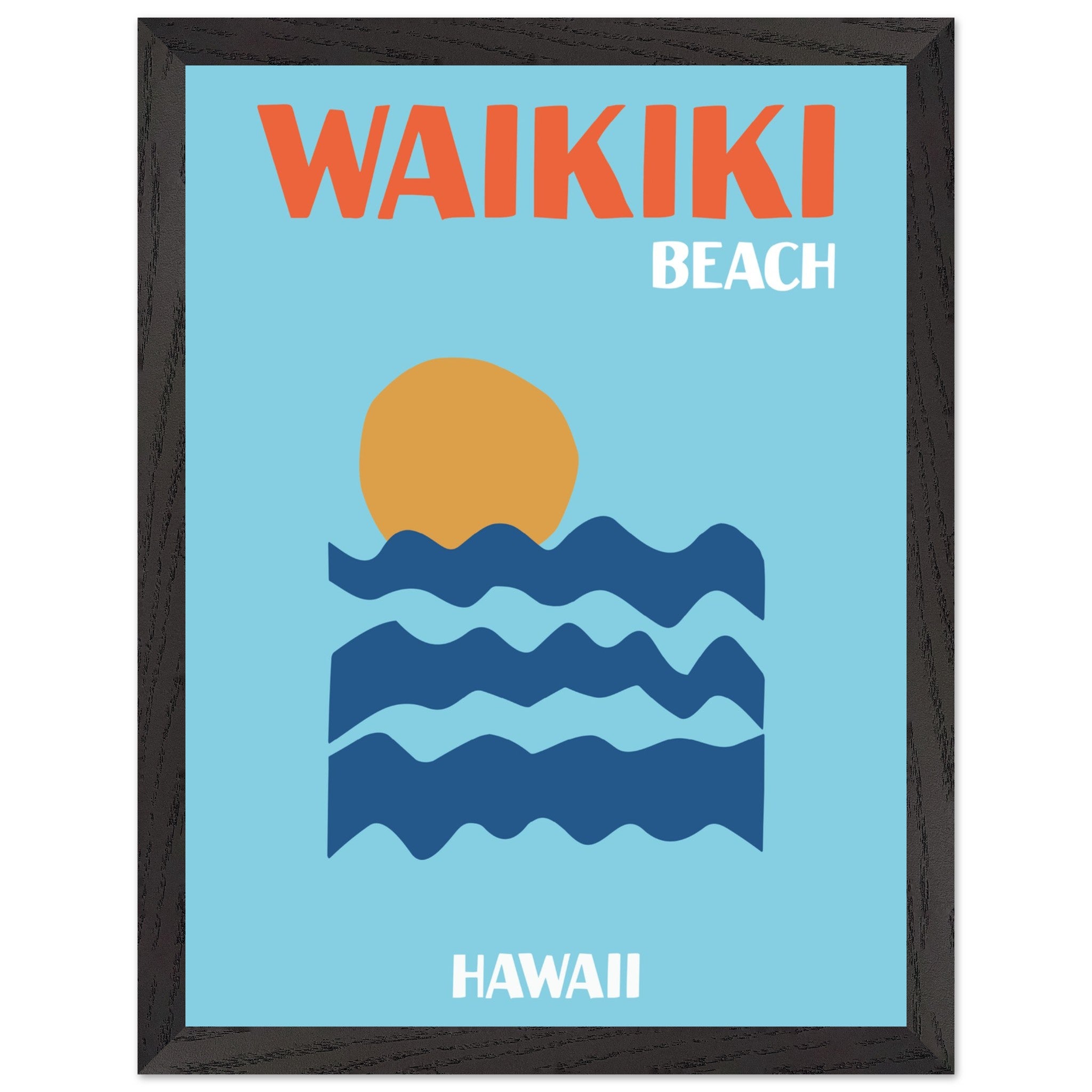 Artfulprints Poster met Lijst Hawaii - Waikiki Beach - 30x40 cm - Blau