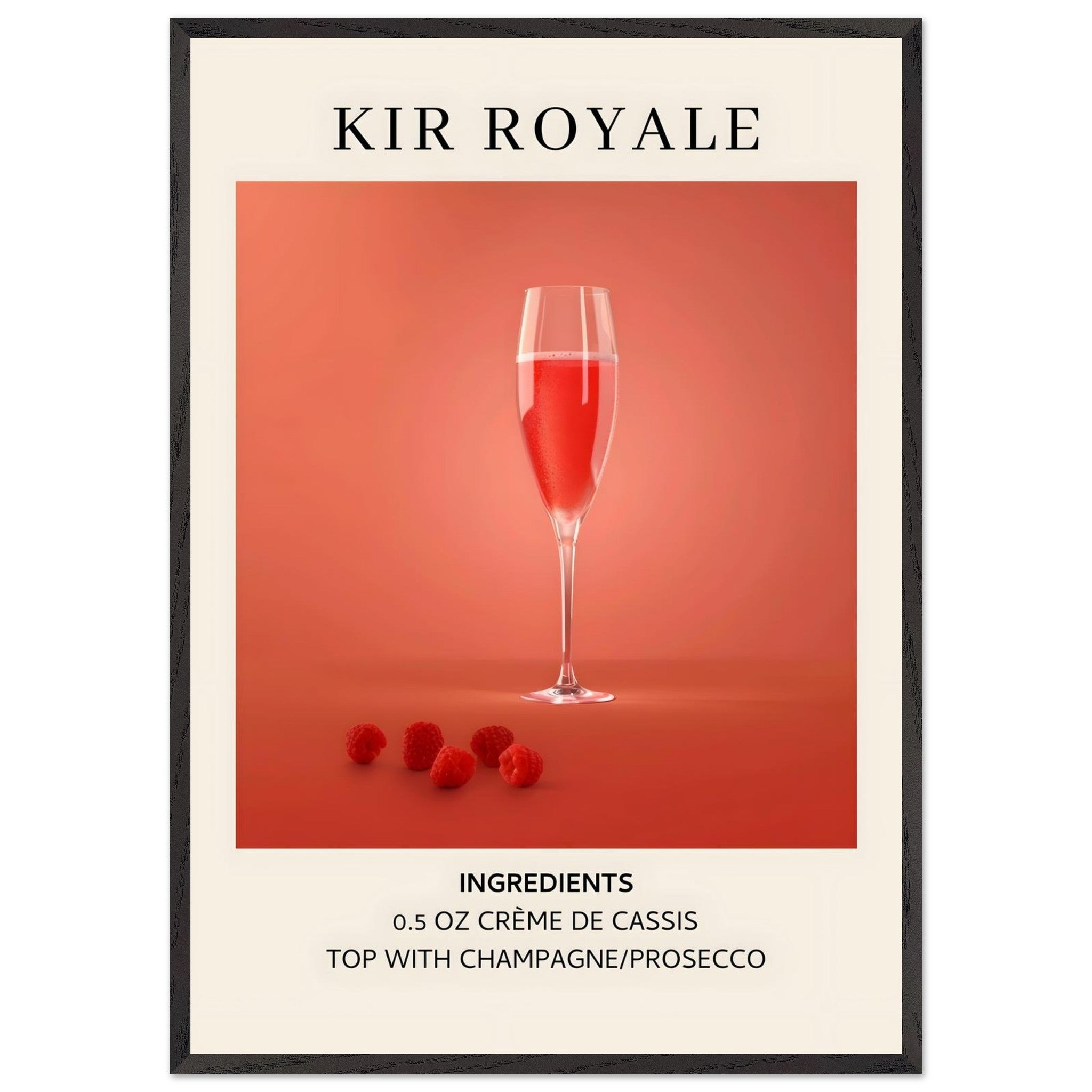 Artfulprints Poster met Lijst Kir Royale cocktail - Ingrediënten - 70x