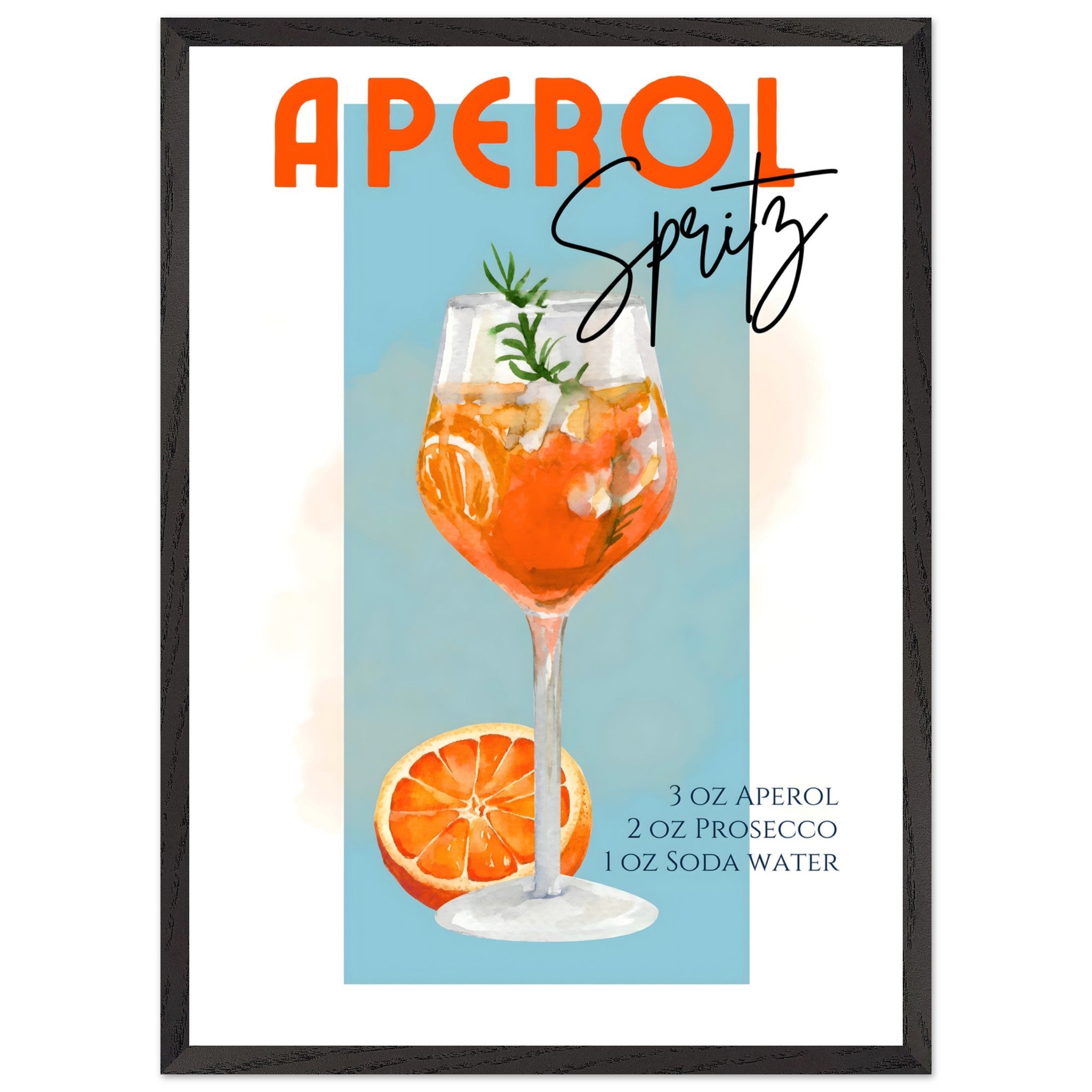 Artfulprints Poster met Lijst Aperol Spritz - Blue - 50x70 cm - Blauw