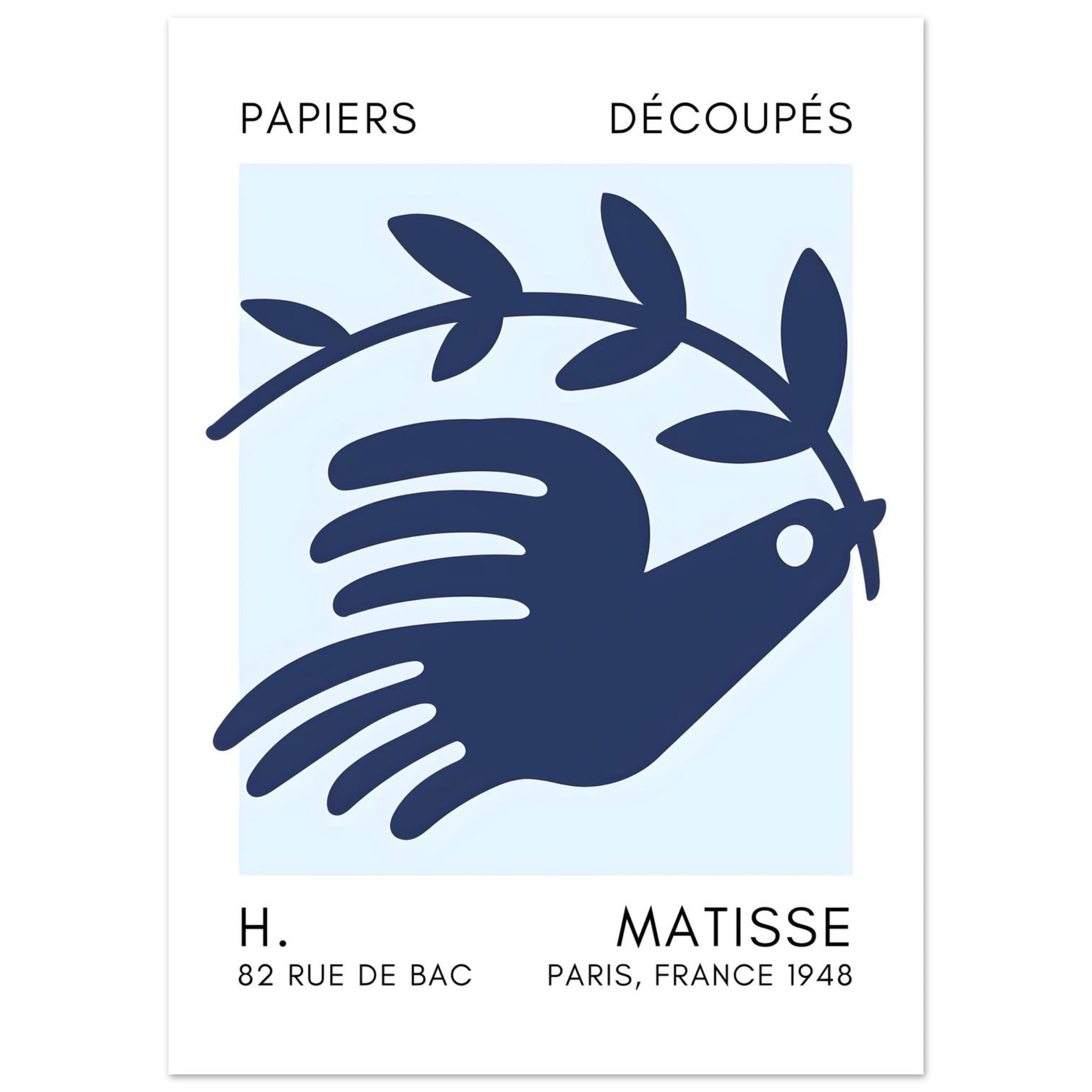 Artfulprints Poster Matisse – Peace dove navy blue I - 50x70 cm - Blau
