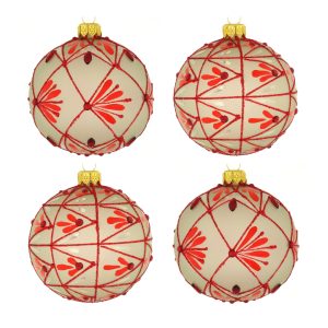 Dagmara kerstballen – beige – glas – set van 4 – met Japanse stijl dec Dagmara kerstballen – beige – glas – set van 4 – met Japanse stijl dec