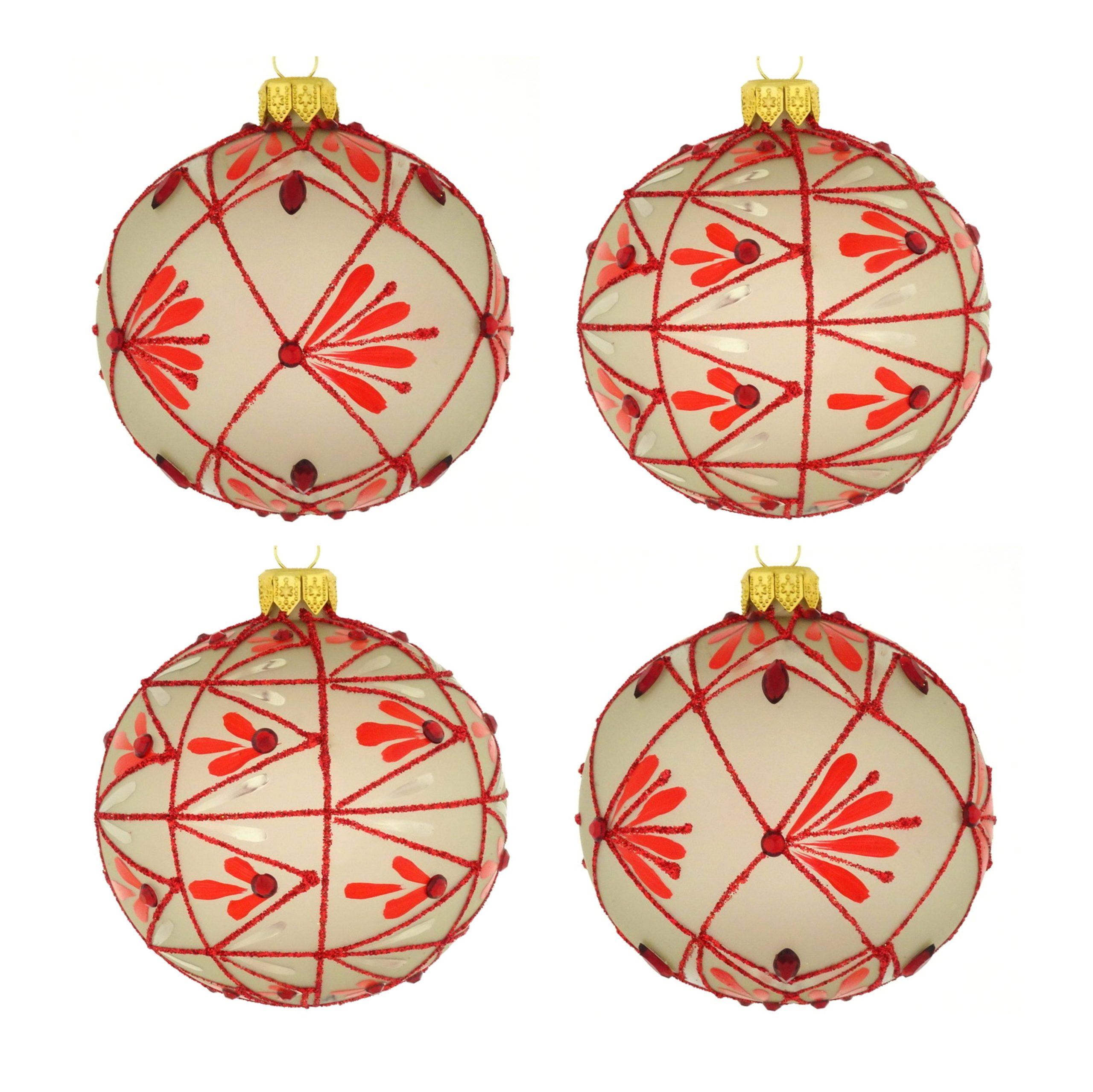 Dagmara kerstballen – beige – glas – set van 4 – met Japanse stijl dec
