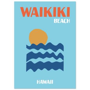 Artfulprints Poster Hawaii – Waikiki Beach – A4 21×29.7 cm – Blauw Artfulprints Poster Hawaii – Waikiki Beach – A4 21×29.7 cm – Blauw