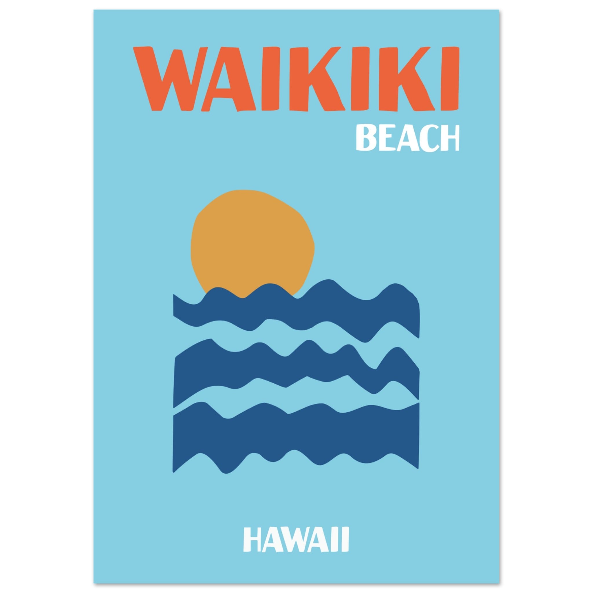 Artfulprints Poster Hawaii - Waikiki Beach - A4 21x29.7 cm - Blauw