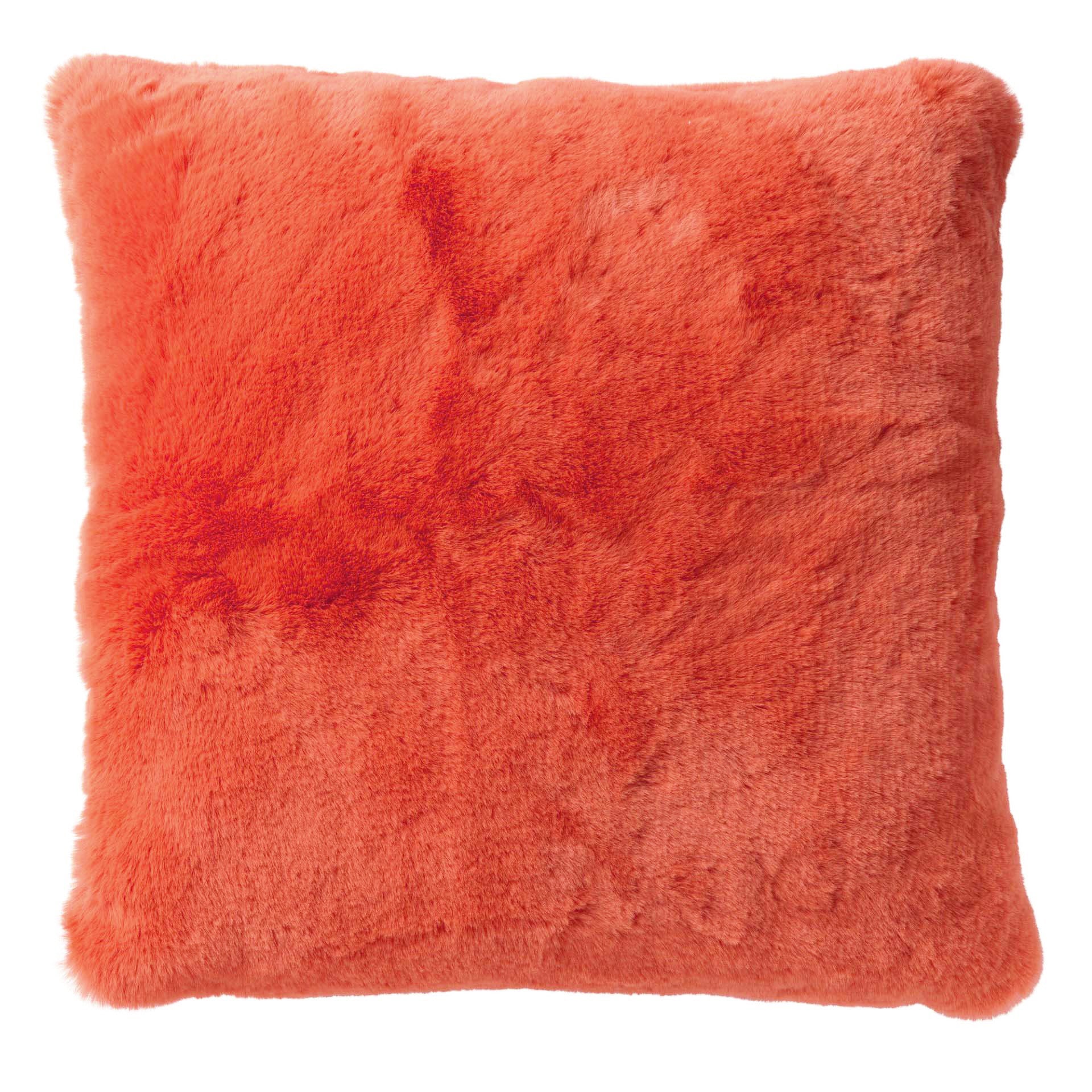 ZAYA - Sierkussen 45x45 cm - bontlook - effen kleur - Coral - koraalro