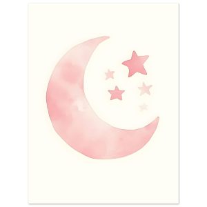 Artfulprints Poster Maan en sterren – 30×40 cm – Roze