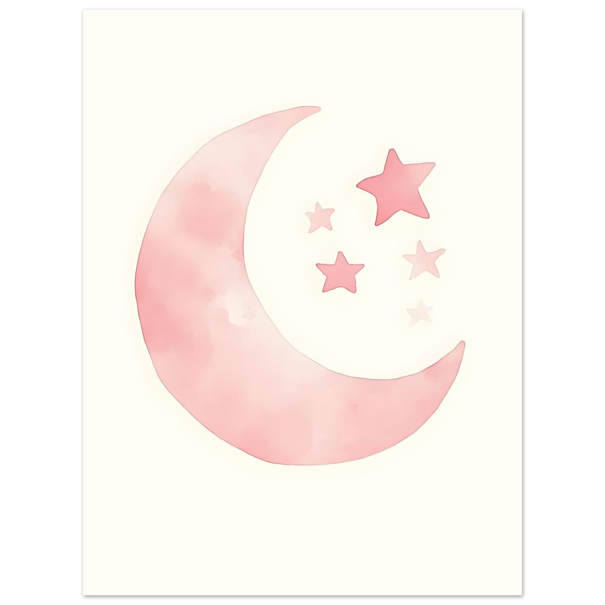 Artfulprints Poster Maan en sterren - 30x40 cm - Roze