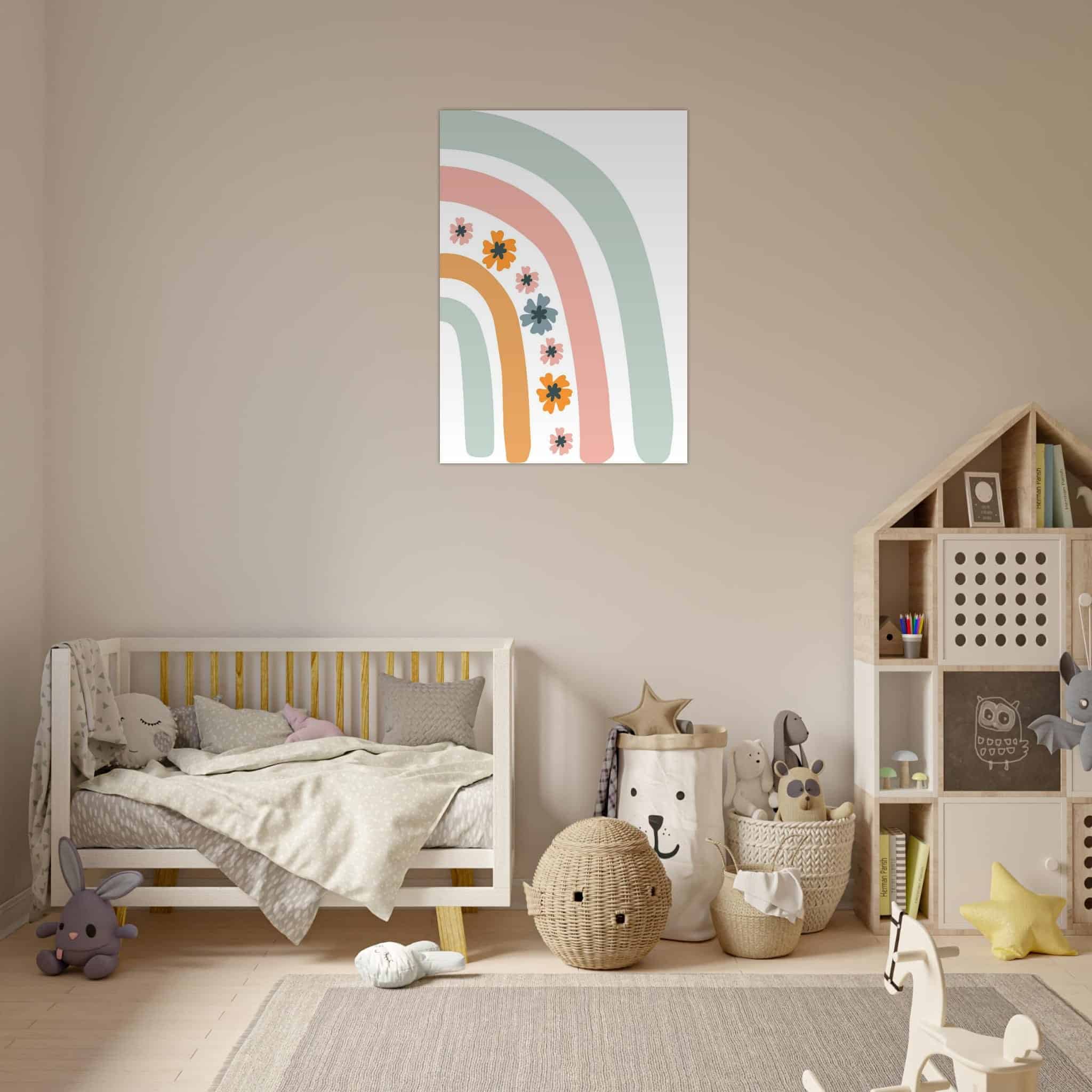 Artfulprints Poster Regenboog met bloemen II - 70x100 cm - Meerkleurig