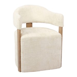 DÉJA Living Eetkamerstoel Niva – Beige/Walnoot Stof – Met Wielen – Set DÉJA Living Eetkamerstoel Niva – Beige/Walnoot Stof – Met Wielen – Set