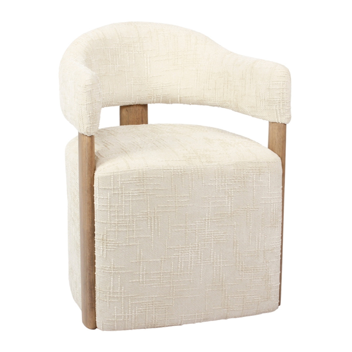 DÉJA Living Eetkamerstoel Niva - Beige/Walnoot Stof - Met Wielen - Set