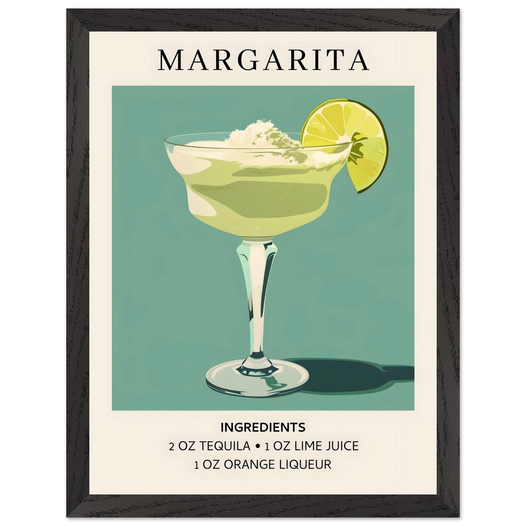 Artfulprints Poster met Lijst Margarita cocktail - Ingrediënten - 30x4