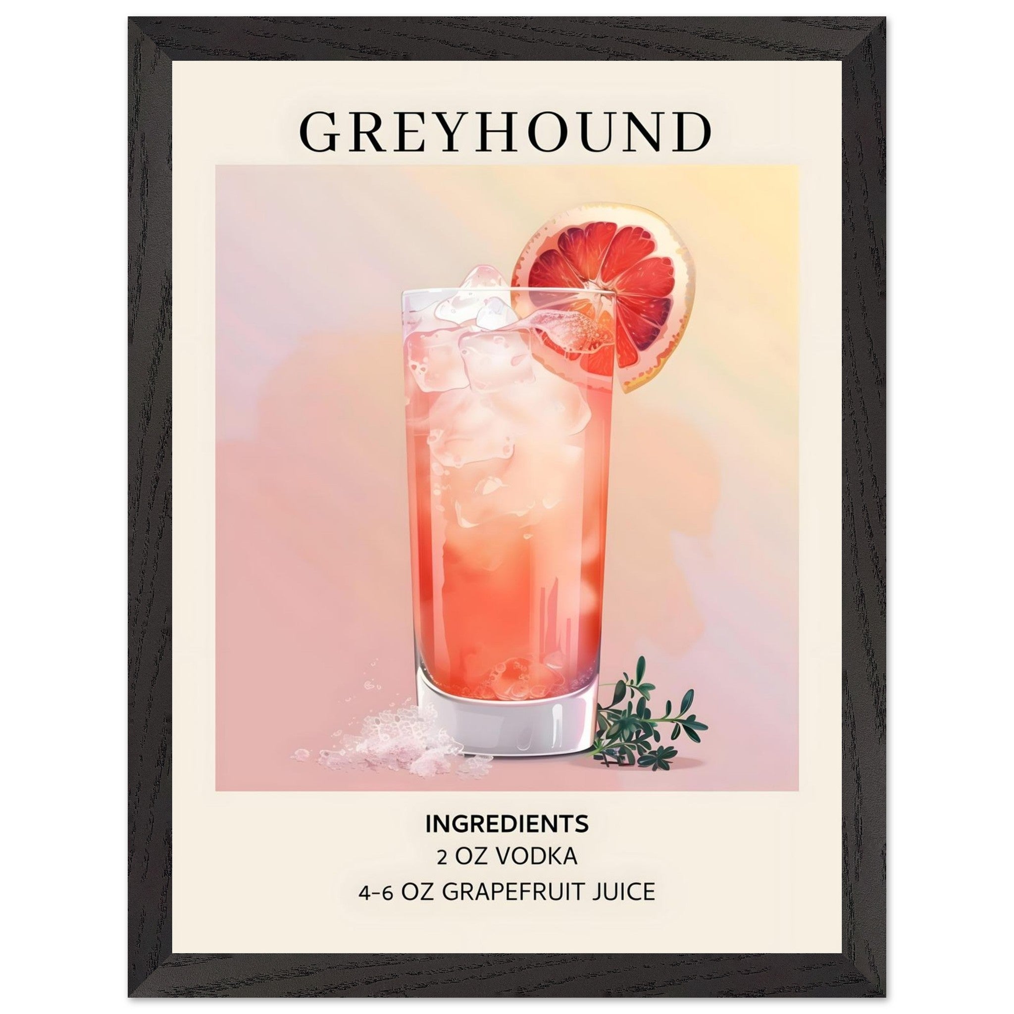 Artfulprints Poster met Lijst Greyhound cocktail - Ingrediënten - 30x4