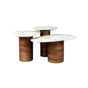 Dutchbone Suki Bijzettafel Organische vorm Marmer/ Hout Wit/ Bruin – S