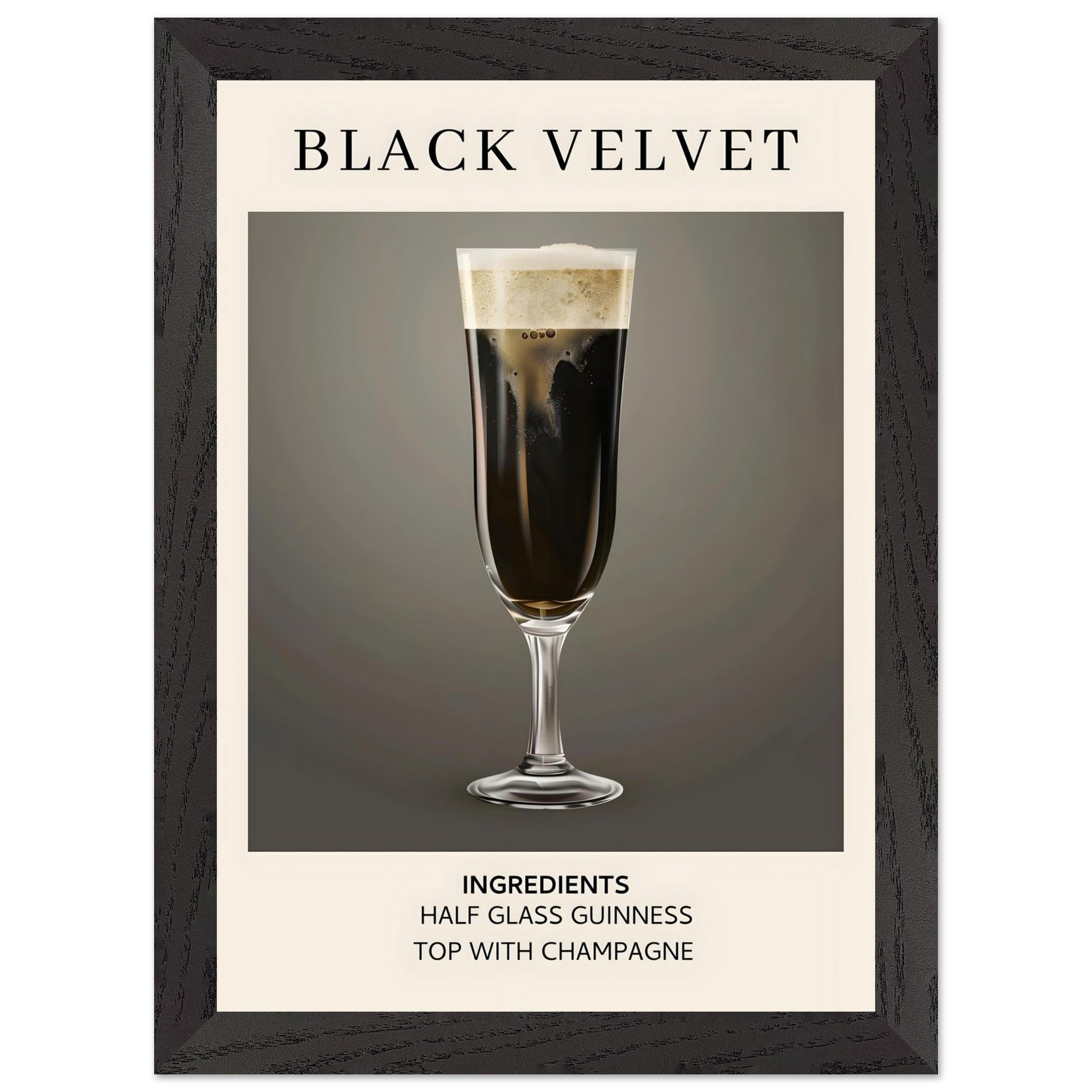 Artfulprints Poster met Lijst Black Velvet cocktail - Ingrediënten - A