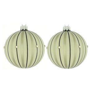 Dagmara kerstbal – beige en zwart – glas – set van 2 – met een gestree Dagmara kerstbal – beige en zwart – glas – set van 2 – met een gestree