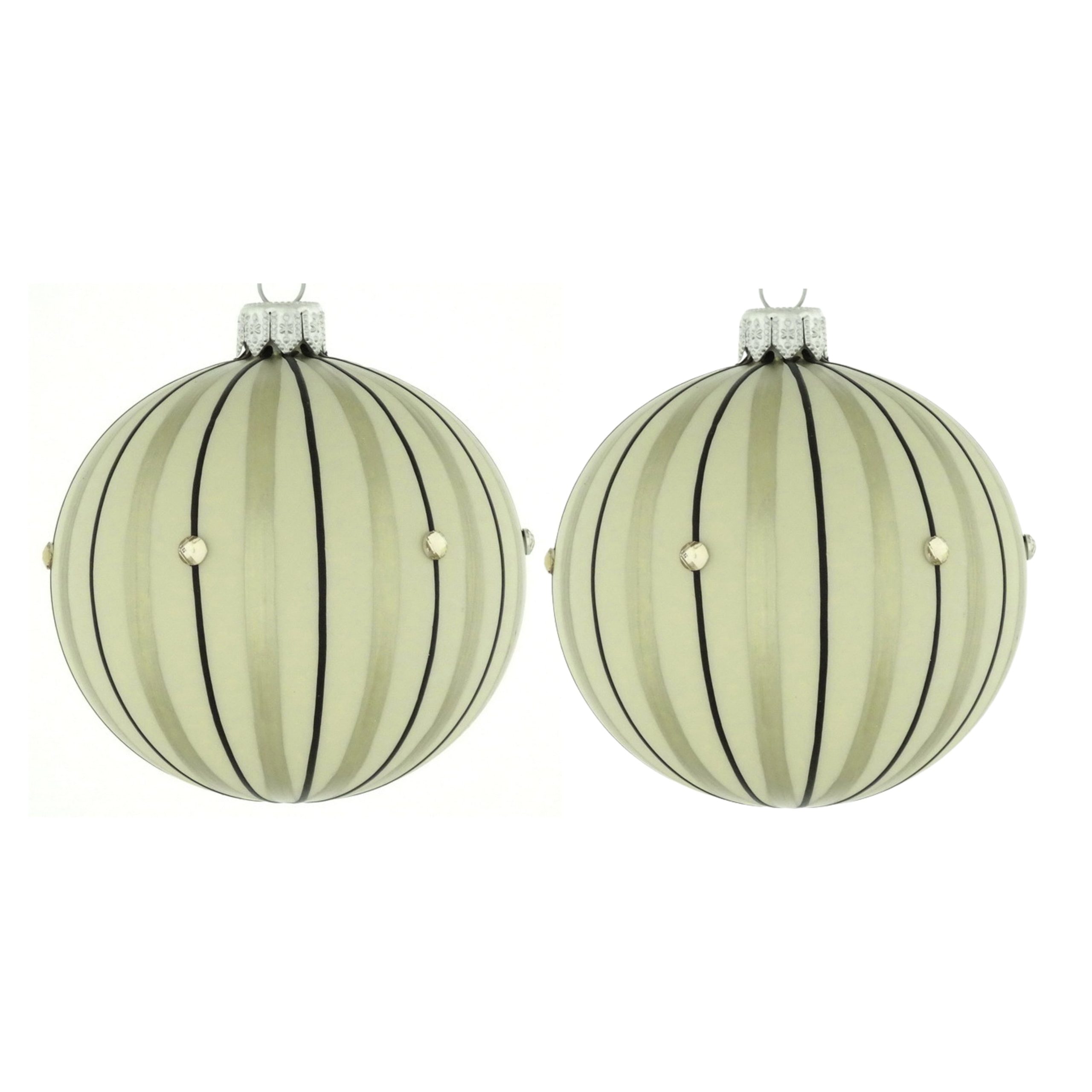Dagmara kerstbal – beige en zwart – glas – set van 2 – met een gestree