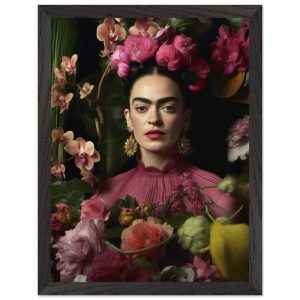 Artfulprints Poster met Lijst Frida Kahlo – Floral portrait – 30×40 cm