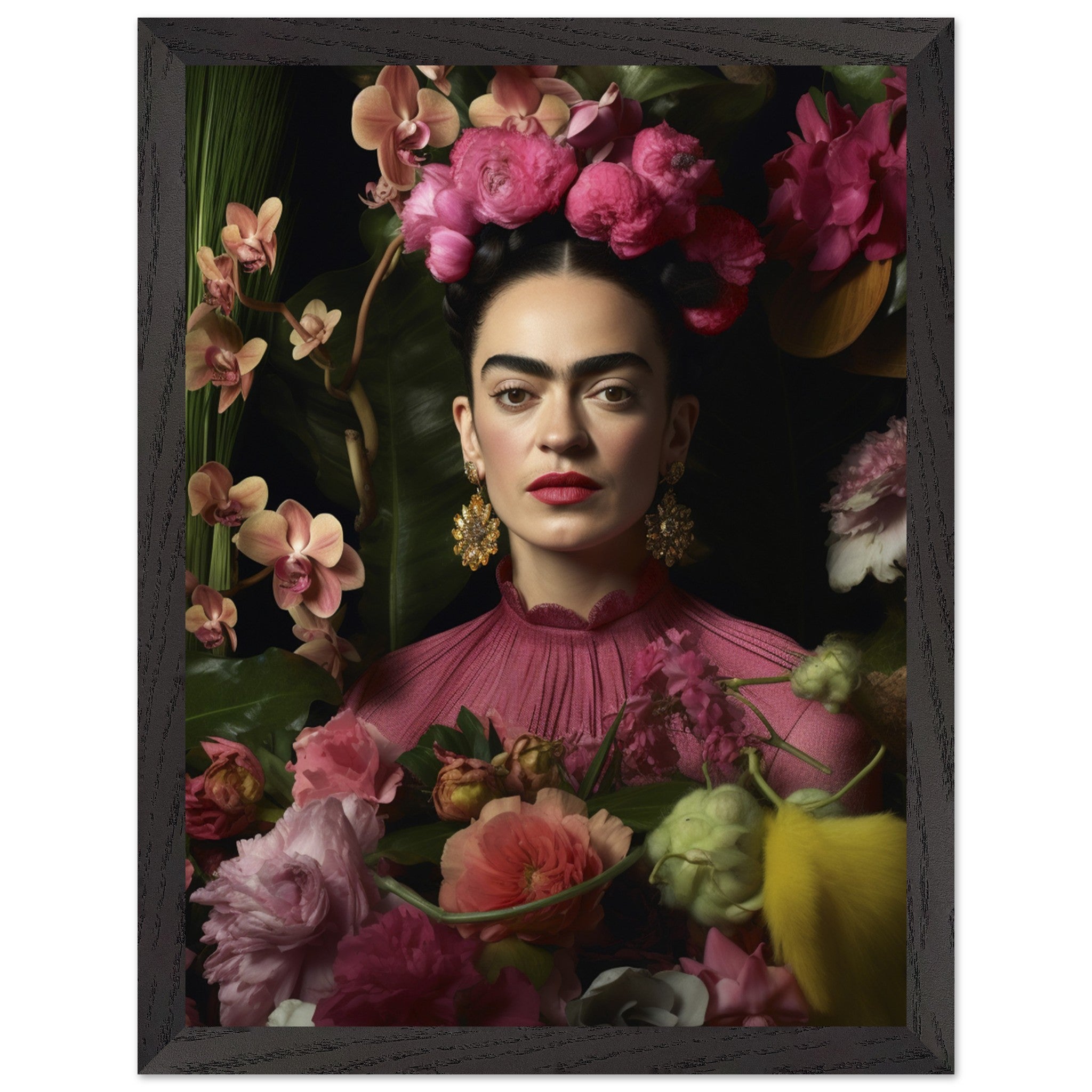 Artfulprints Poster met Lijst Frida Kahlo - Floral portrait - 30x40 cm