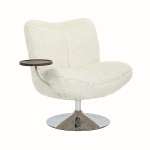 DÉJA Living Draaifauteuil Morten – Beige Fluffy/Chrome – Incl. Tafeltj DÉJA Living Draaifauteuil Morten – Beige Fluffy/Chrome – Incl. Tafeltj