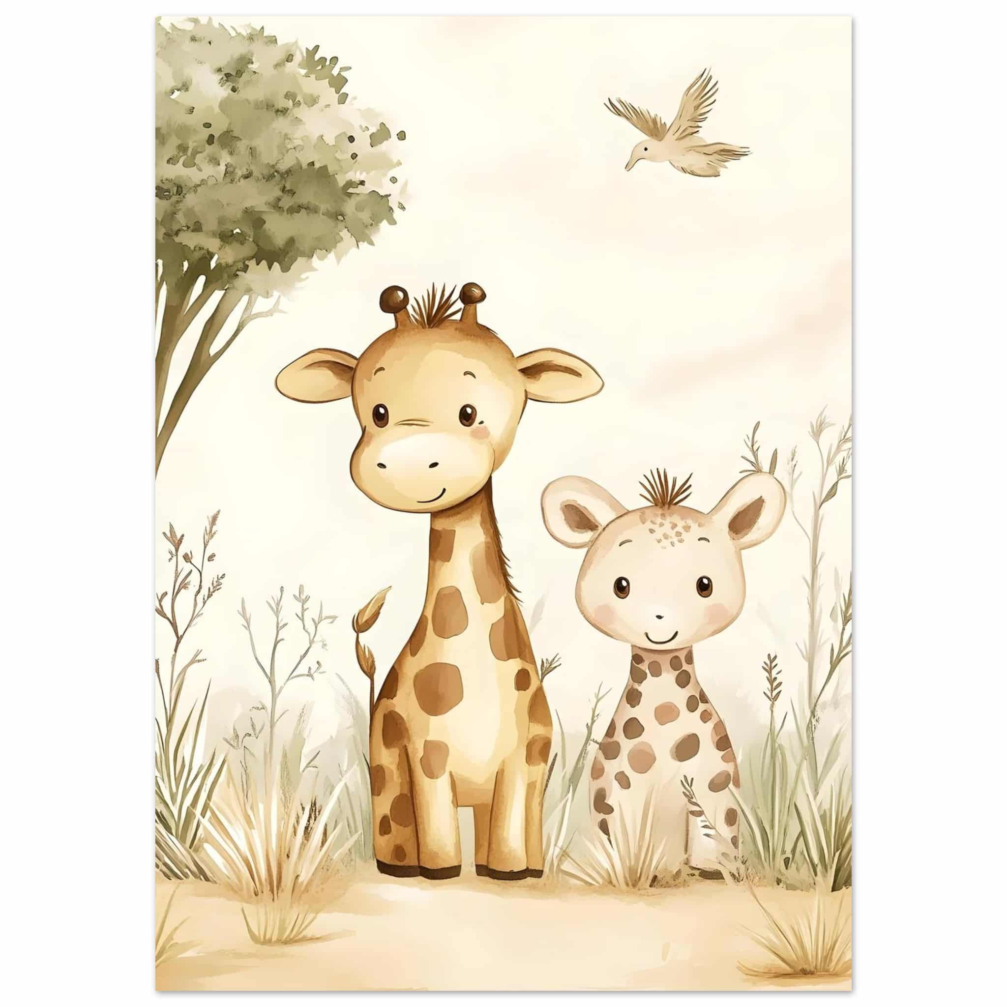 Artfulprints Poster Liefdevolle giraffen - 50x70 cm - Geel