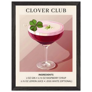 Artfulprints Poster met Lijst Clover Club cocktail – Ingrediënten – 30 Artfulprints Poster met Lijst Clover Club cocktail – Ingrediënten – 30
