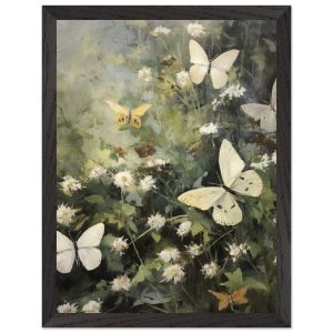 Artfulprints Poster met Lijst Butterflies in flowerfield – 30×40 cm –