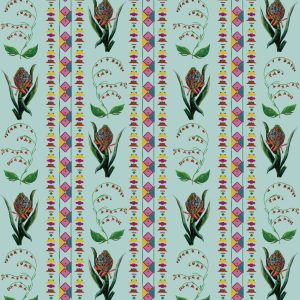 Catchii Behang Encanto Aztec Flowers pastel blue Catchii Behang Encanto Aztec Flowers pastel blue