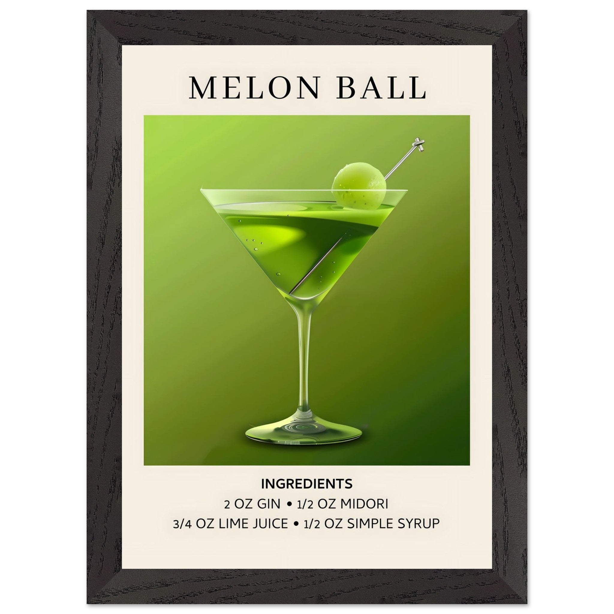 Artfulprints Poster met Lijst Melon Ball cocktail - Ingrediënten - A4