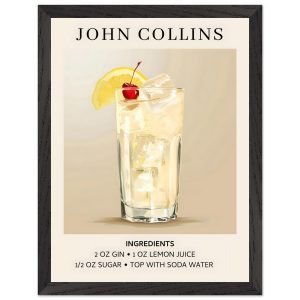Artfulprints Poster met Lijst John Collins cocktail – Ingrediënten – 3 Artfulprints Poster met Lijst John Collins cocktail – Ingrediënten – 3