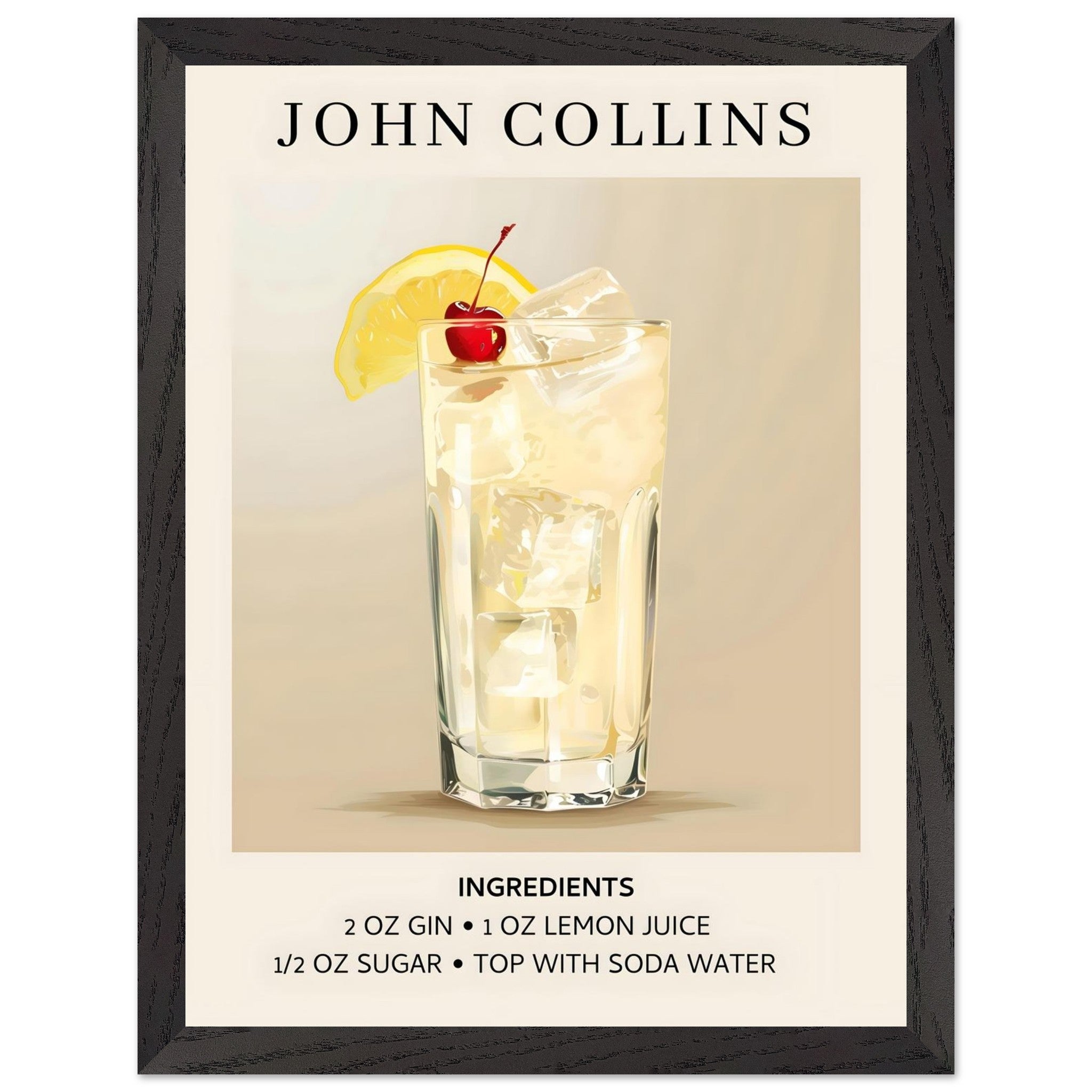 Artfulprints Poster met Lijst John Collins cocktail - Ingrediënten - 3
