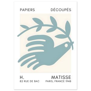 Artfulprints Poster Matisse – Peace dove turquoise – 50×70 cm – Turquo