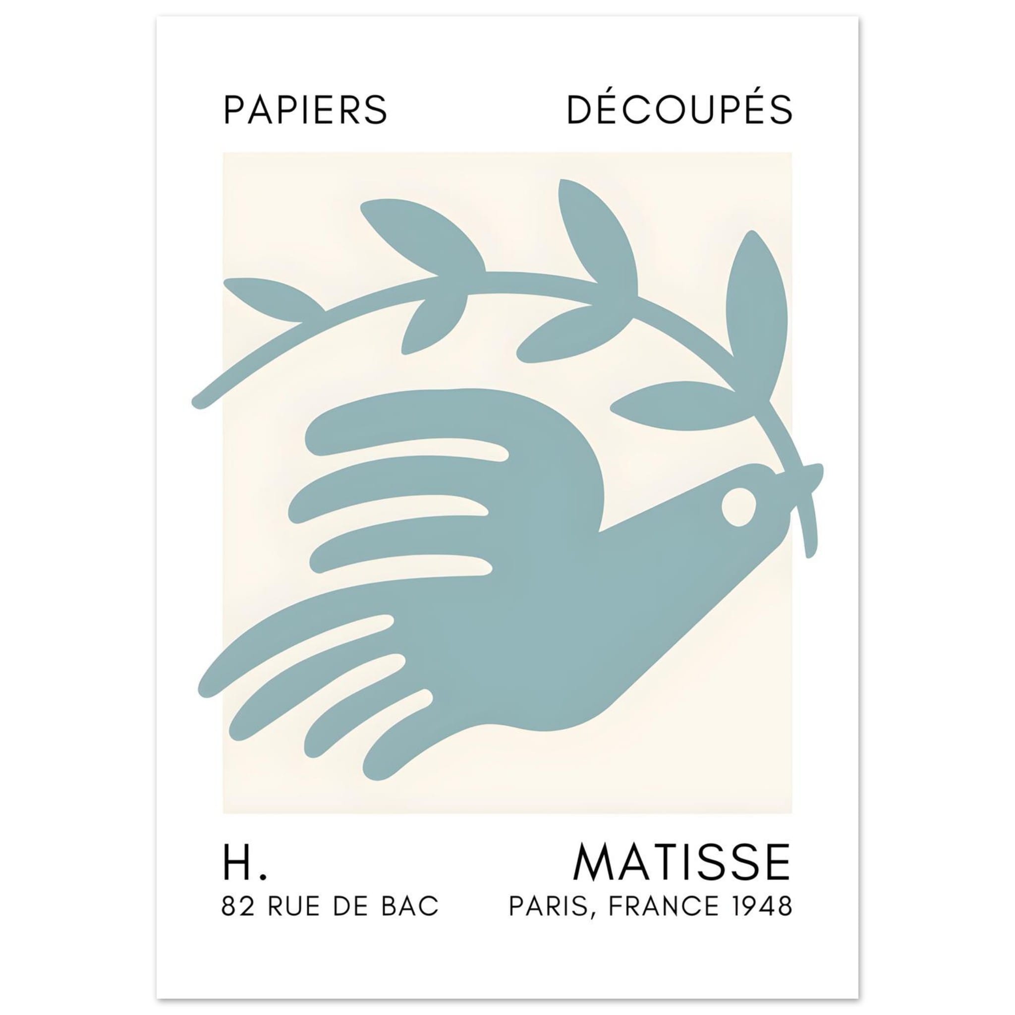 Artfulprints Poster Matisse – Peace dove turquoise - 50x70 cm - Turquo