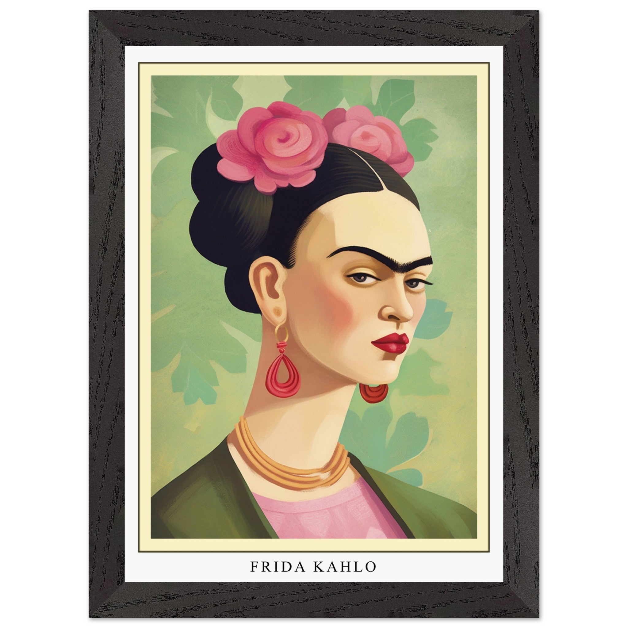 Artfulprints Poster met Lijst Frida Kahlo - Floral icon portrait - A4