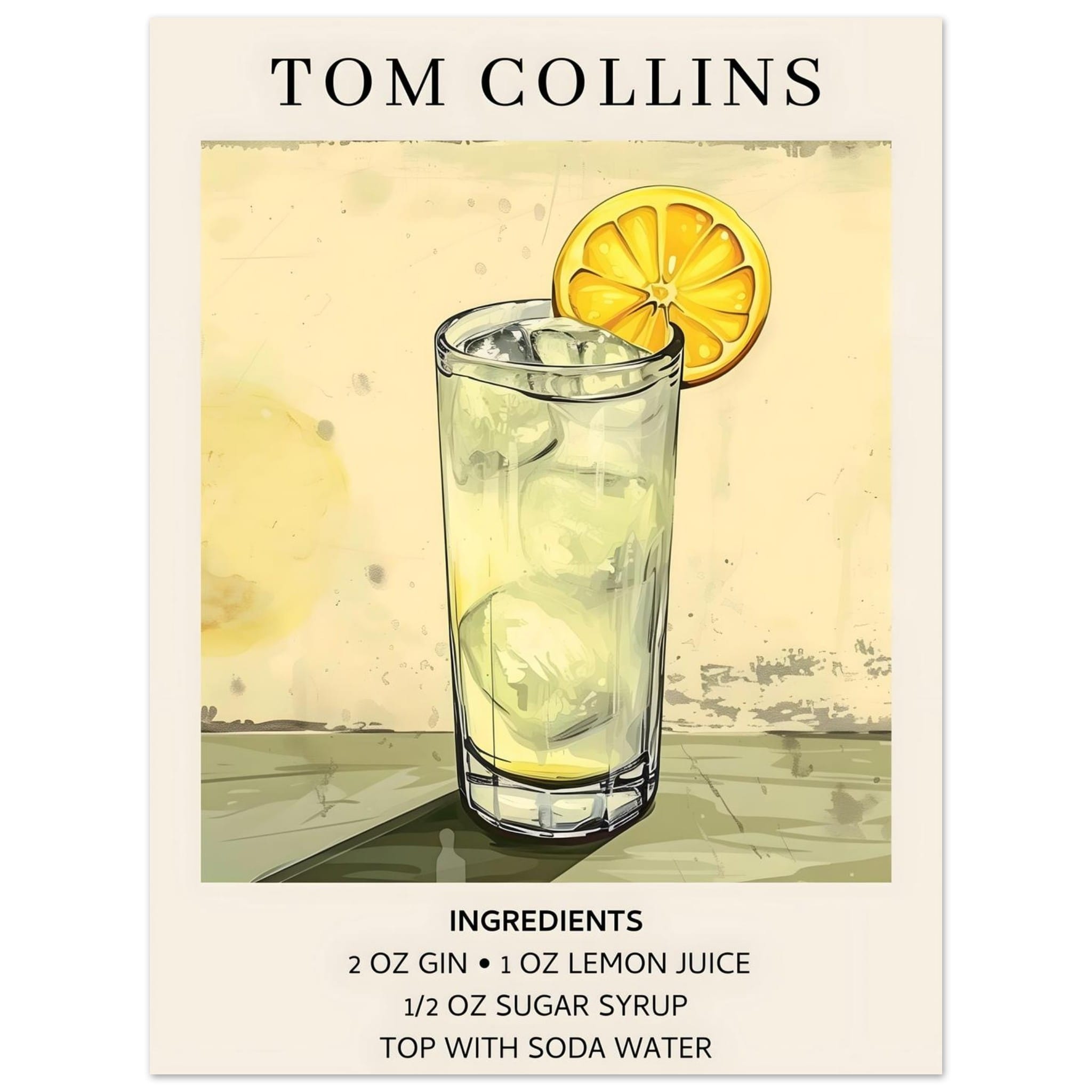 Artfulprints Poster Tom Collins cocktail - Ingrediënten - 30x40 cm - G