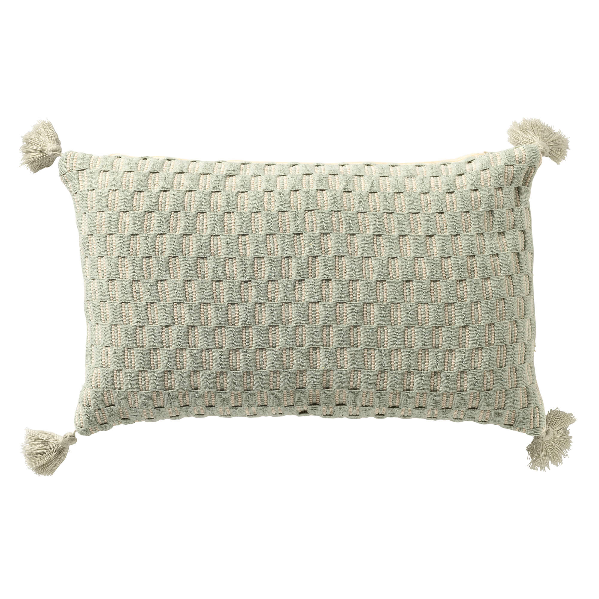 DAIMY - kussenhoes 30x50 cm - met kwastjes - Harbor Gray - beige, blau