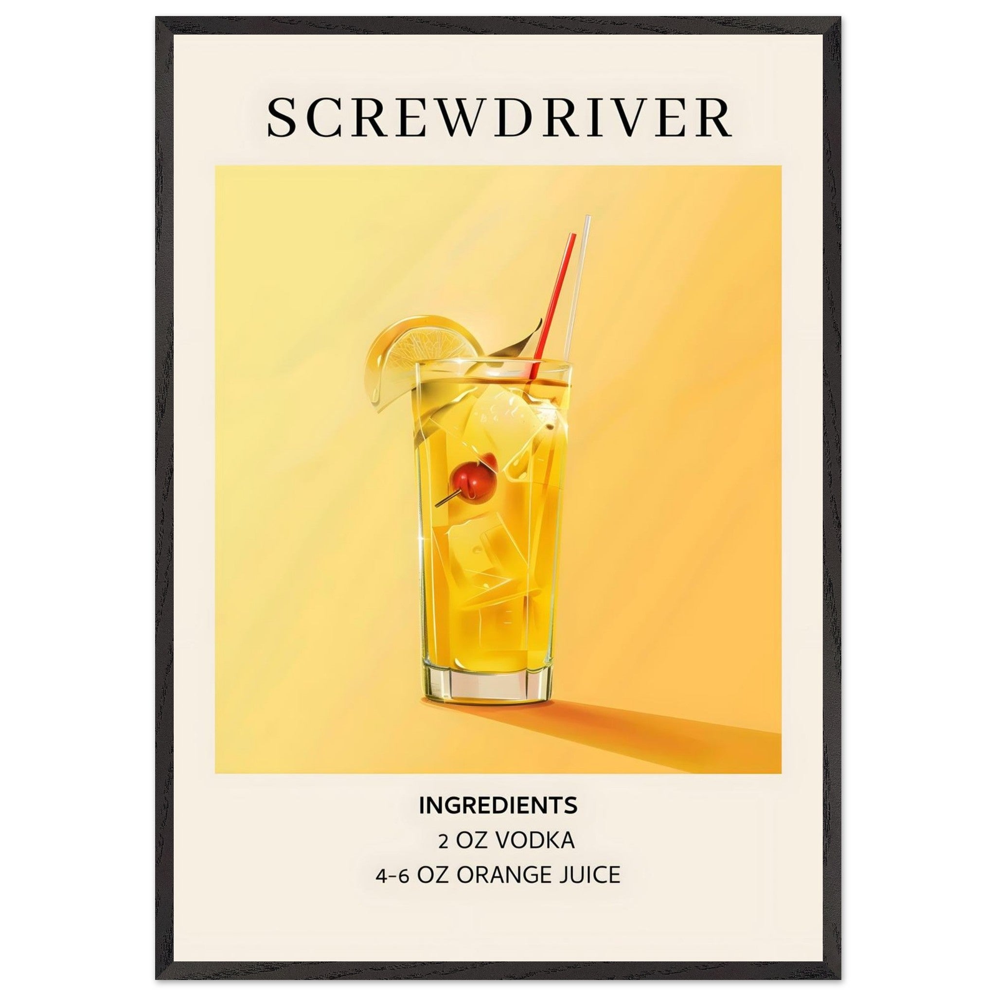 Artfulprints Poster met Lijst Screwdriver cocktail - Ingrediënten - 70