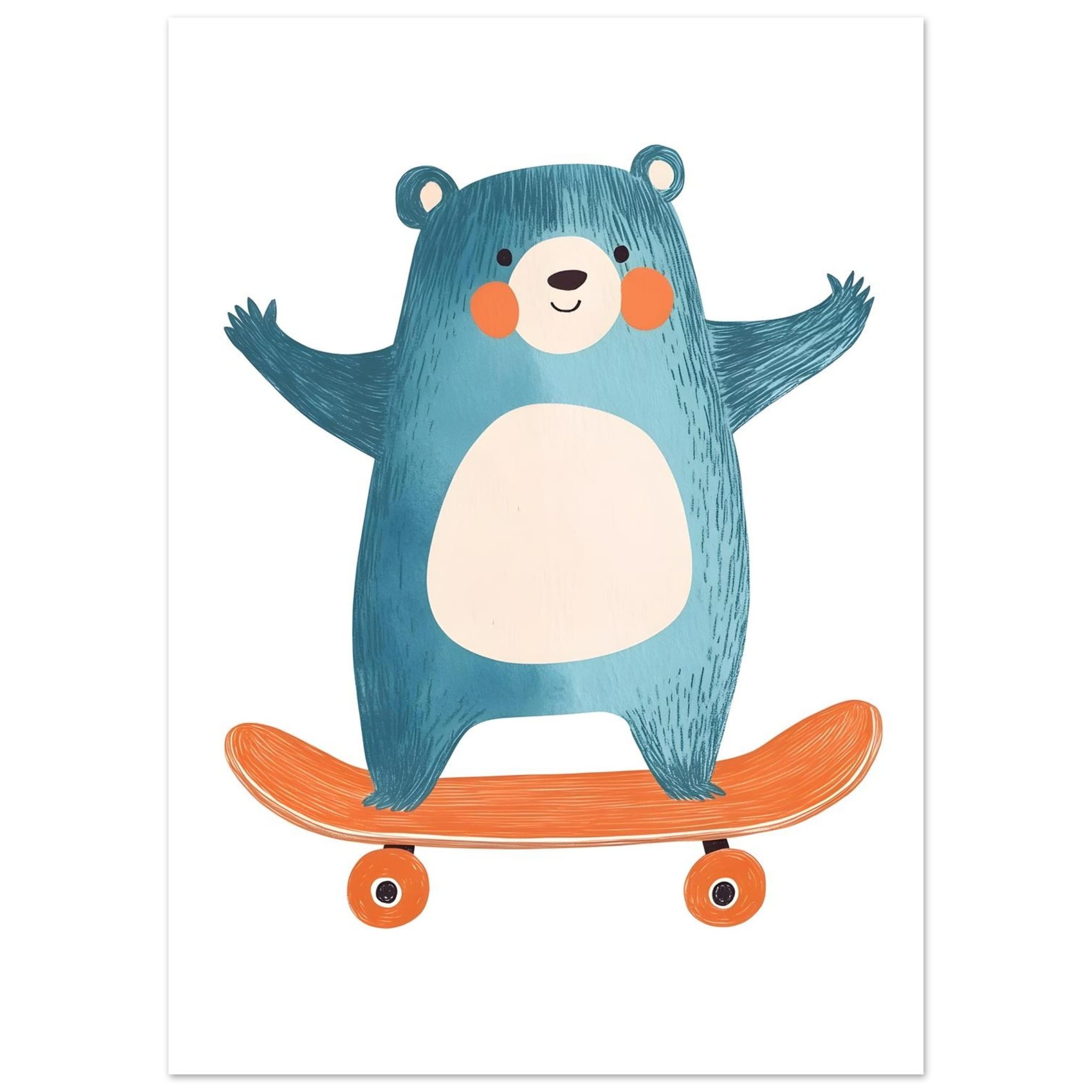Artfulprints Poster Skatende beer - 50x70 cm - Blauw