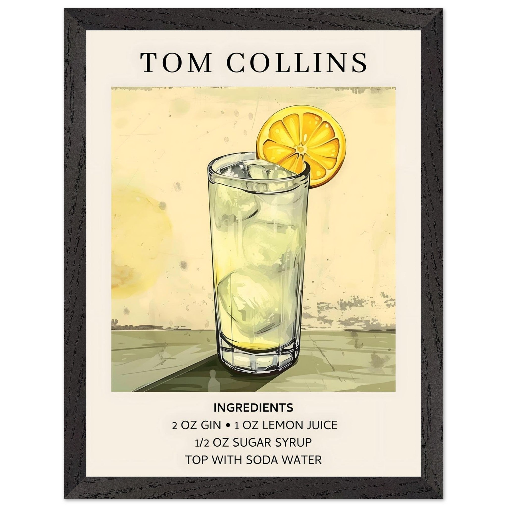 Artfulprints Poster met Lijst Tom Collins cocktail - Ingrediënten - 30