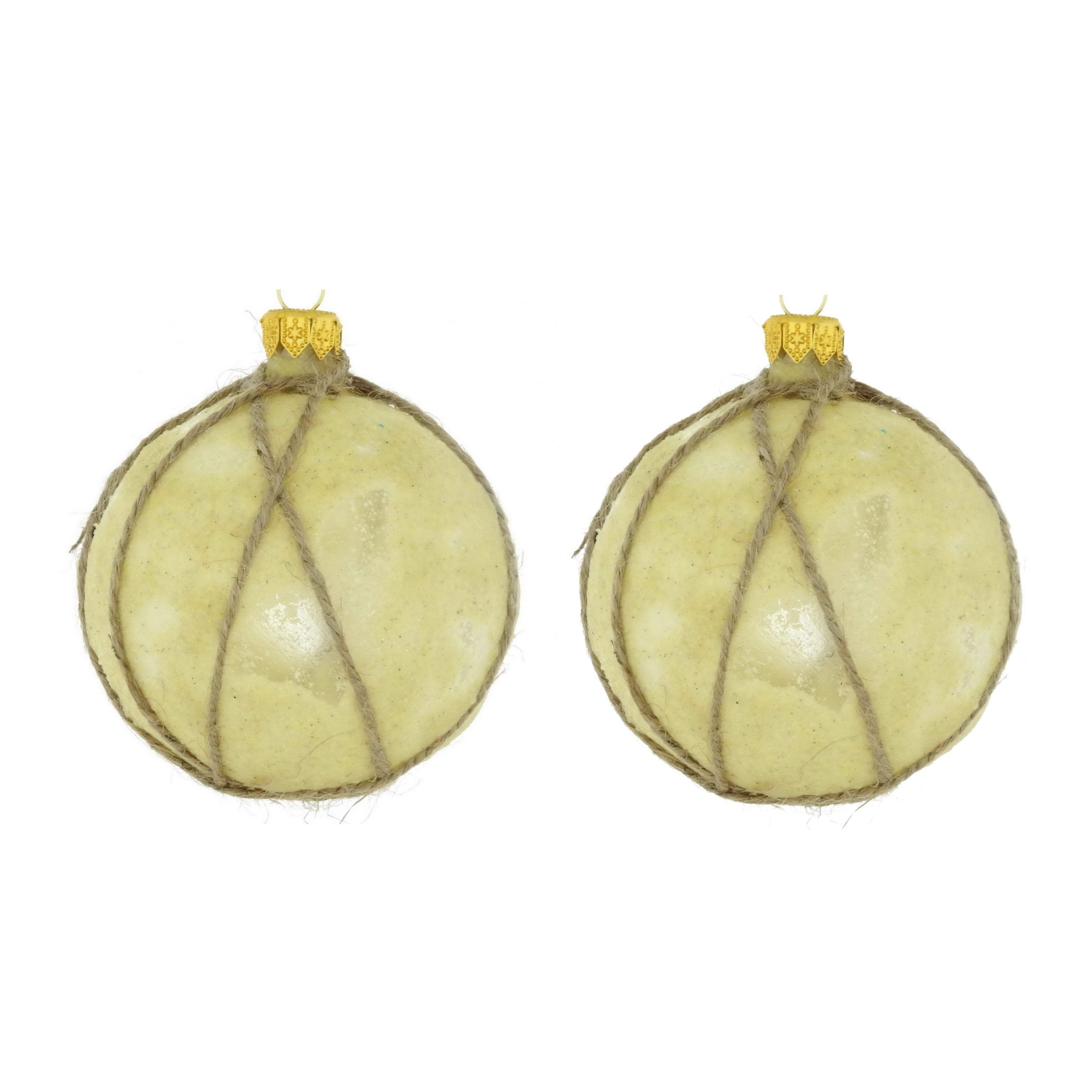 Dagmara kerstbal – lichte tint – glas – set van 2 – met koorddecoratie