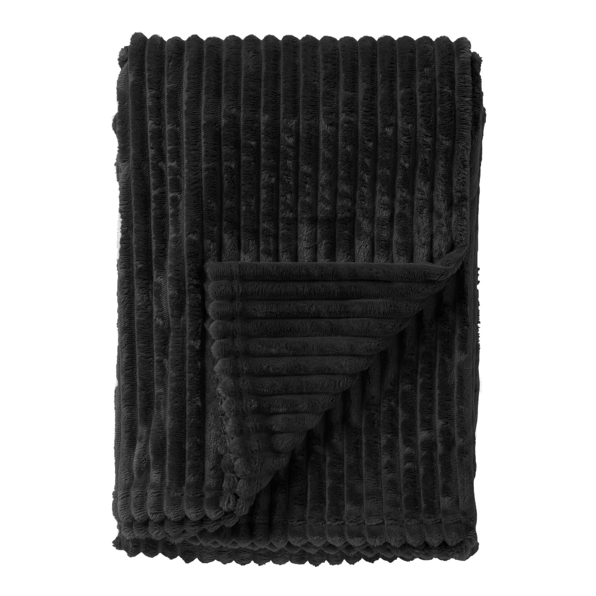 MARTHY - plaid 140x180 cm - zacht ribfluweel - corduroy - Raven - zwar