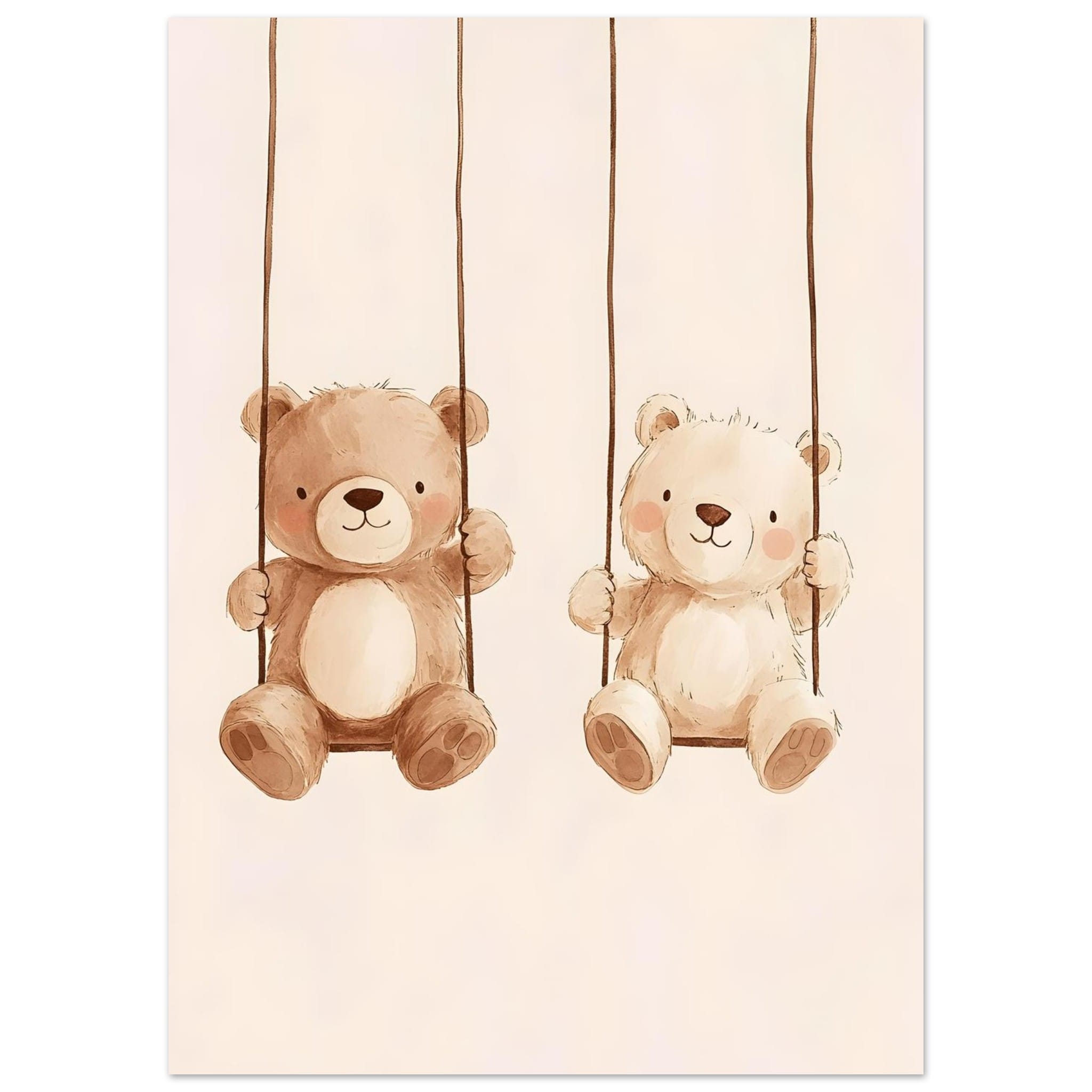 Artfulprints Poster Twee beren op de schommel - 50x70 cm - Bruin