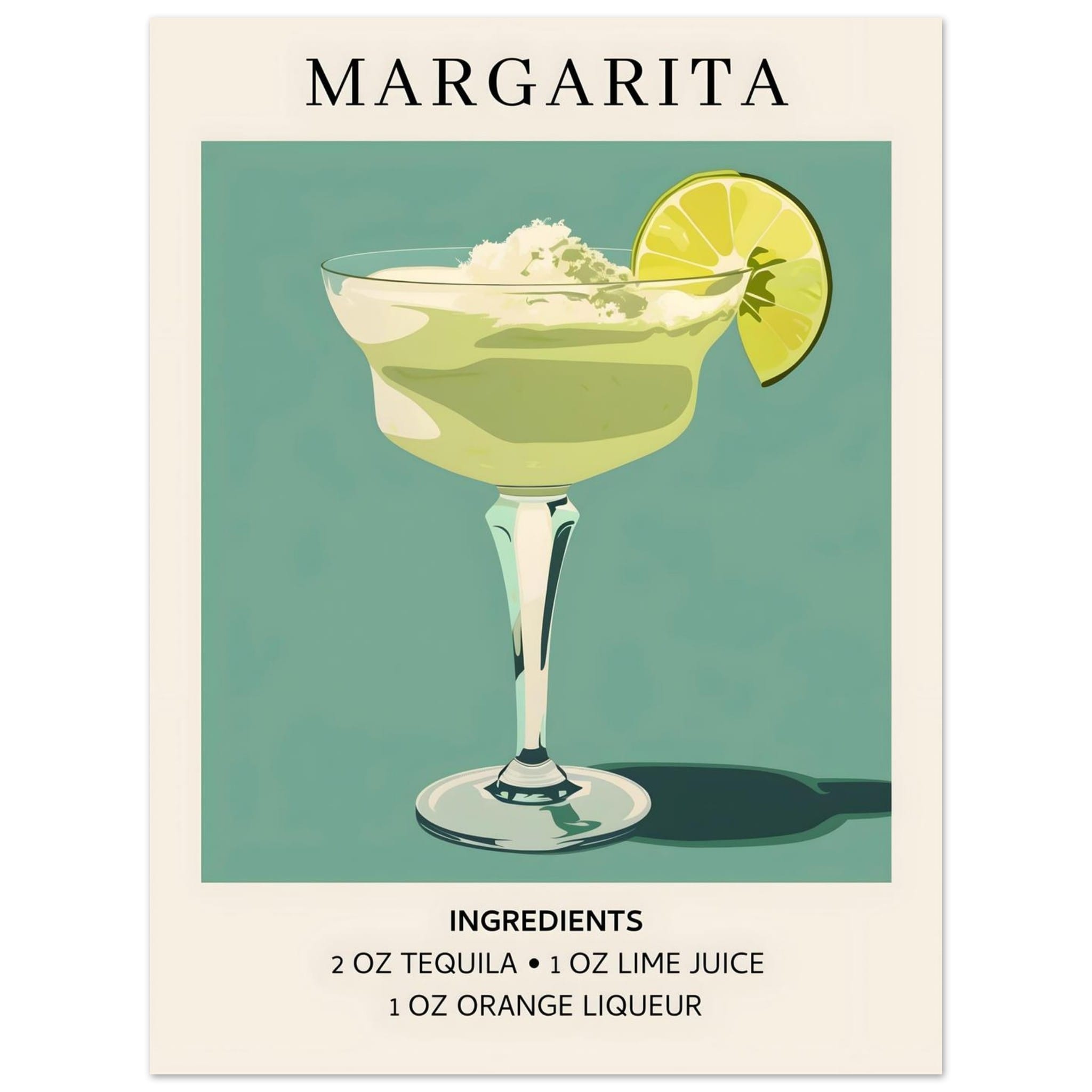Artfulprints Poster Margarita cocktail - Ingrediënten - 30x40 cm - Gro
