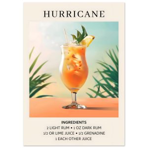 Artfulprints Poster Hurricane cocktail – Ingrediënten – A4 21×29.7 cm