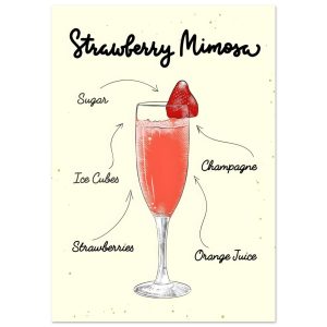 Artfulprints Strawberry Mimosa cocktail – Illustratie poster A4 21×29. Artfulprints Strawberry Mimosa cocktail – Illustratie poster A4 21×29.