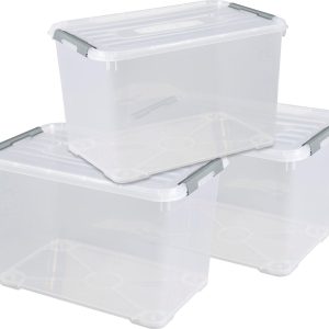 Curver Handy+ Opbergbox – 65L – 3 stuks – Transparant met deksel Curver Handy+ Opbergbox – 65L – 3 stuks – Transparant met deksel