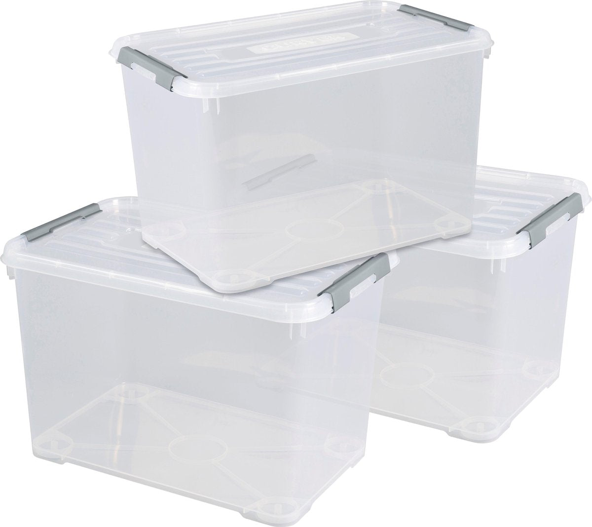 Curver Handy+ Opbergbox - 65L - 3 stuks - Transparant met deksel