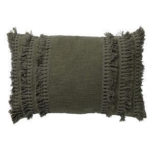 FARA – Kussenhoes 40×60 cm – 100% katoen – met franjes – Chive – groen