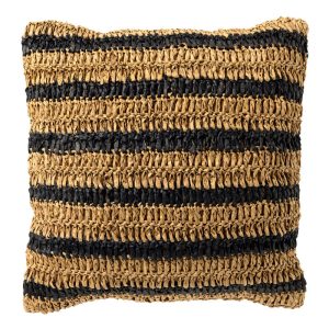 ANTONY – kussenhoes 45×45 cm – strepen van raffia – Raven – zwart, bru