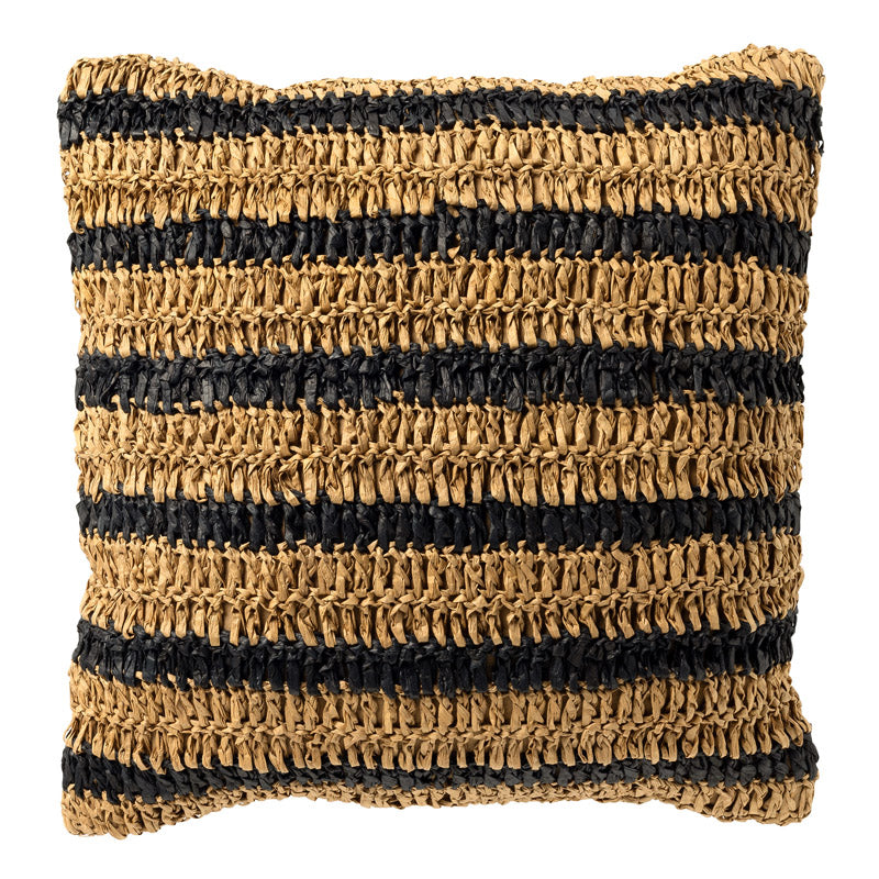 ANTONY - kussenhoes 45x45 cm - strepen van raffia - Raven - zwart, bru